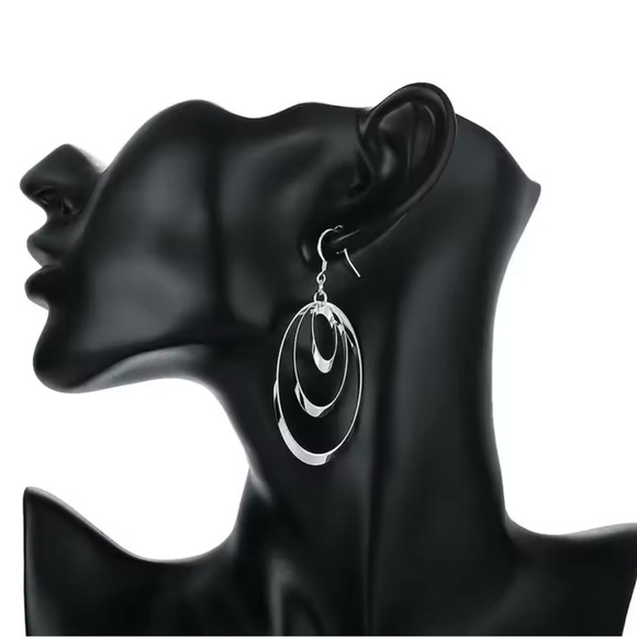 Silver Three Circle Drop earrings - Picture 2 of 6